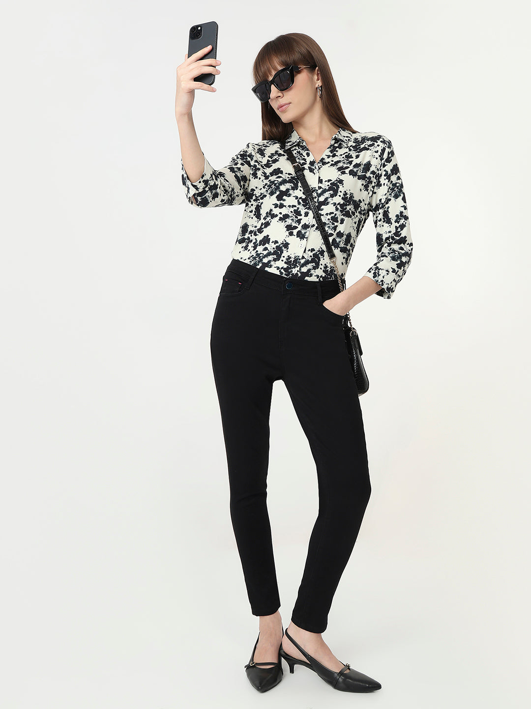 Women Black Tie/Dye Slim Fit Shirt