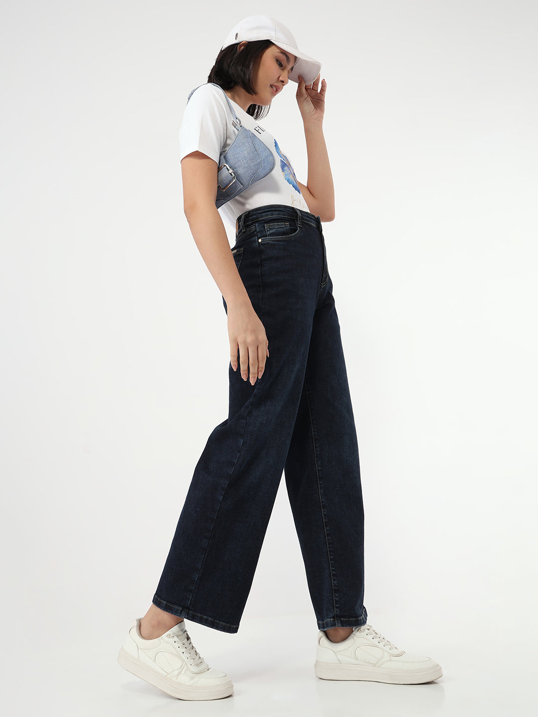 Women Dark Blue Wide Leg Jeans