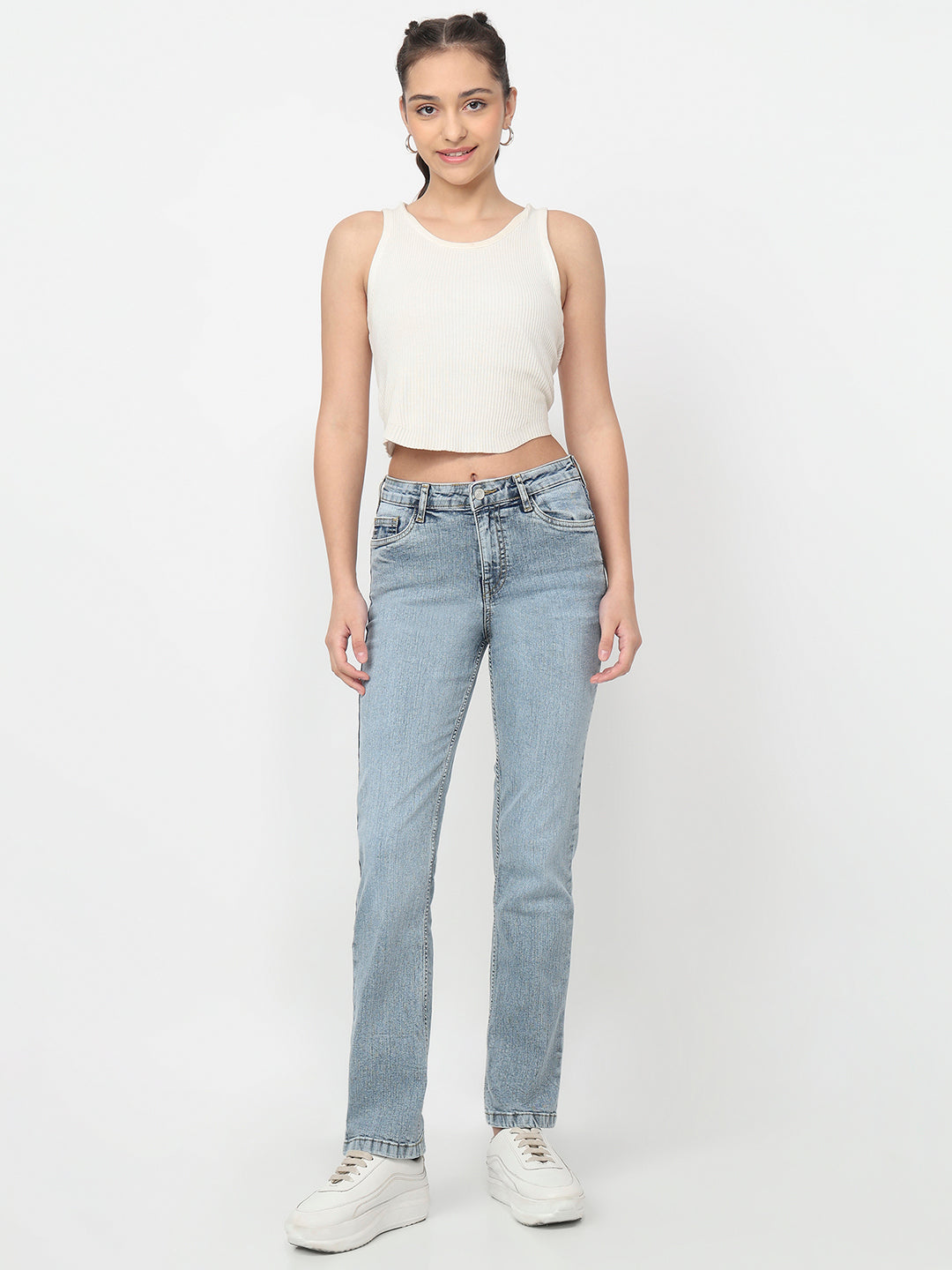 Women Blue High-Rise Slim Straight Fit Jeans