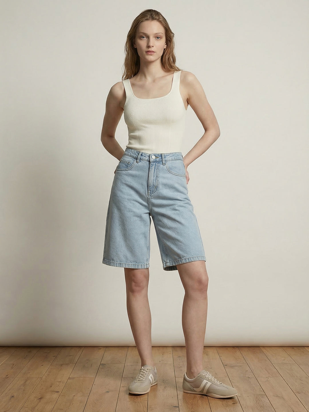 Women Light Blue Baggy Shorts