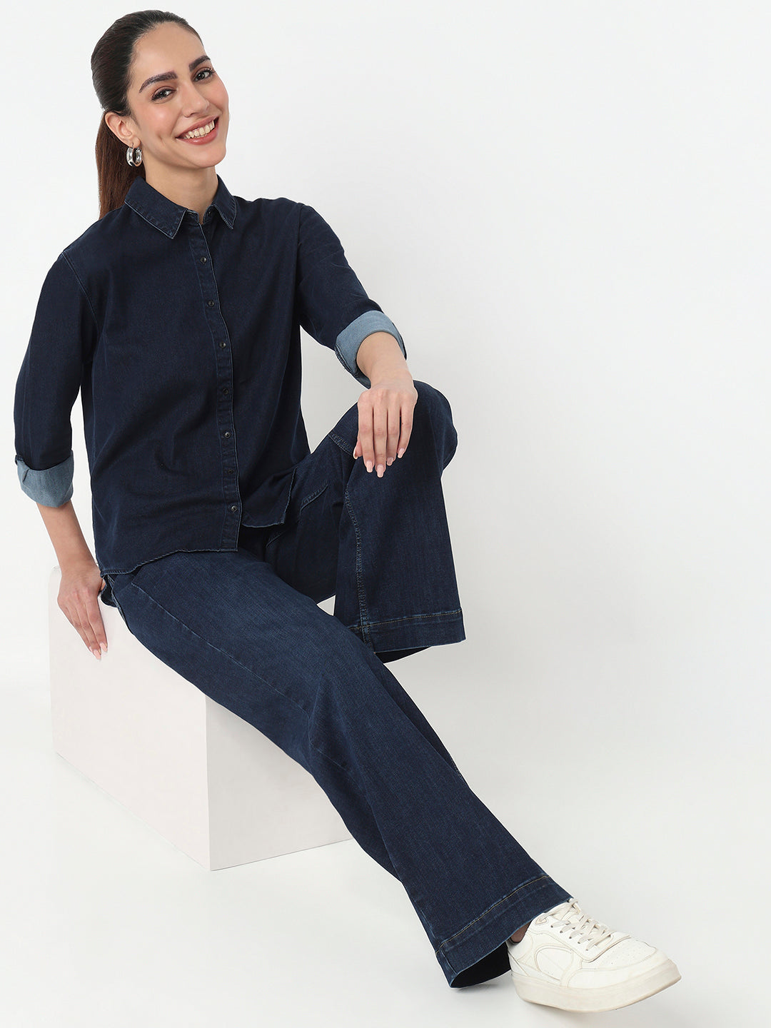 Women Dark Blue Oversized Shirt