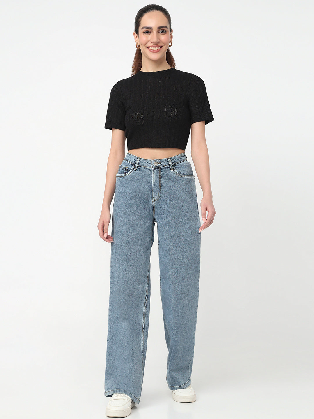 Women Blue High-Rise Baggy Jeans