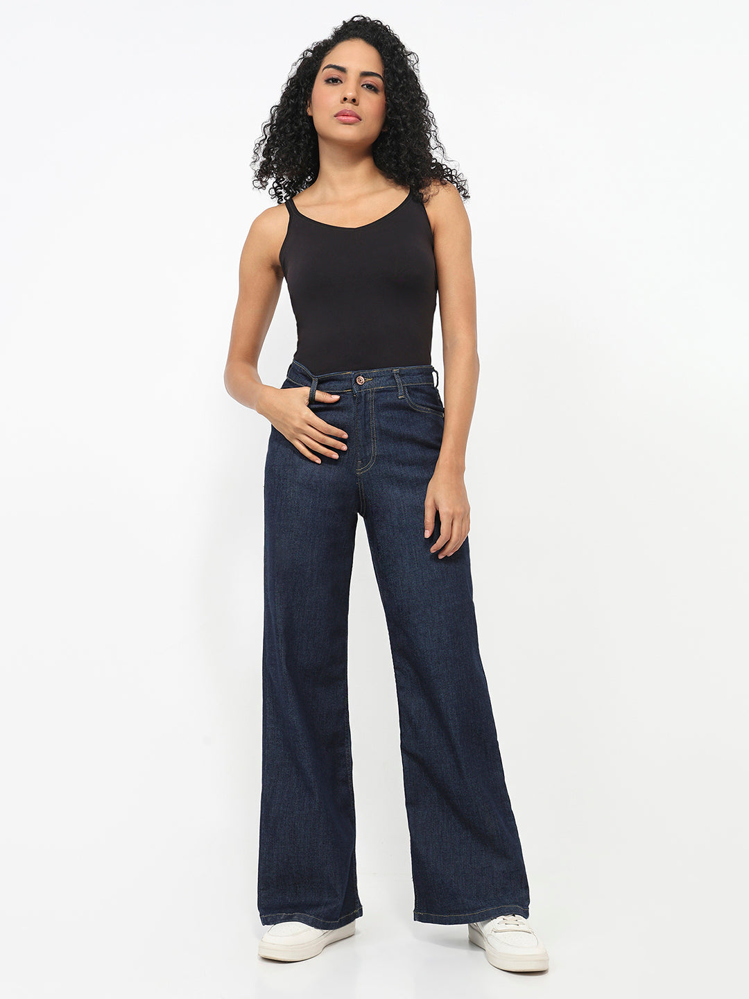 Women Dark Blue Super Wide Leg Jeans