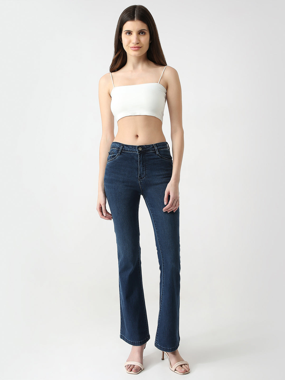 Women Dark Blue High-Rise Flare Jeans