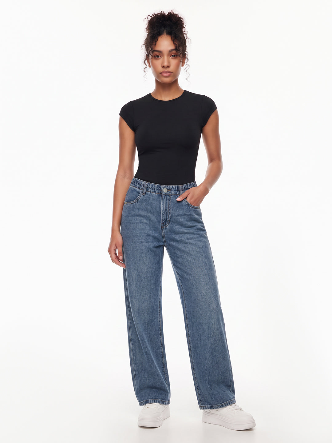 Blue High-Rise Crop Wide Leg Jeans