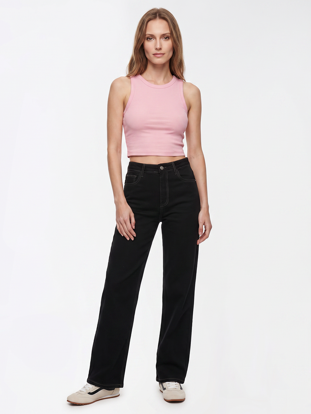 Women Black High-Rise Straight Fit Jeans