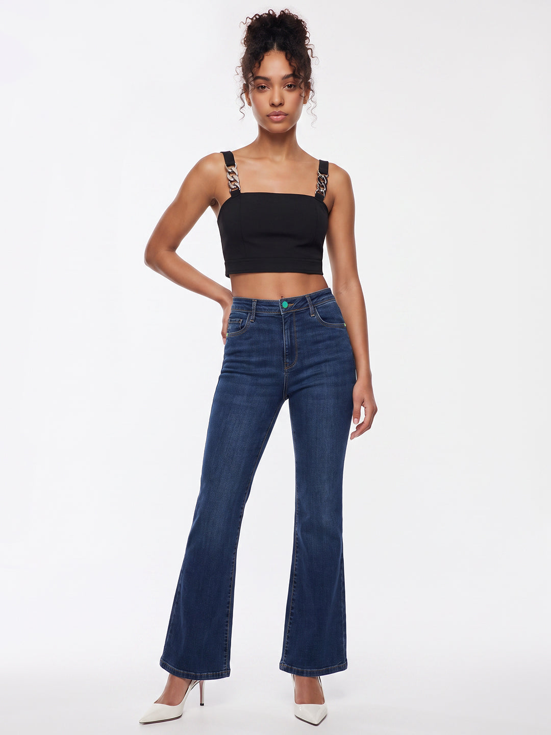 Dark Blue High-Rise Flare Jeans