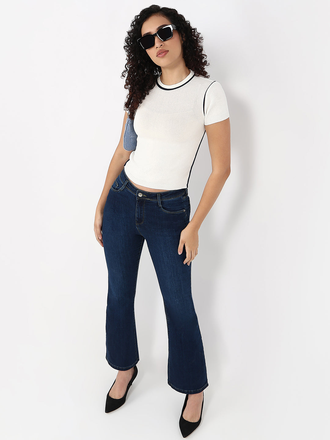 Women Dark Blue High-Rise Flare Jeans
