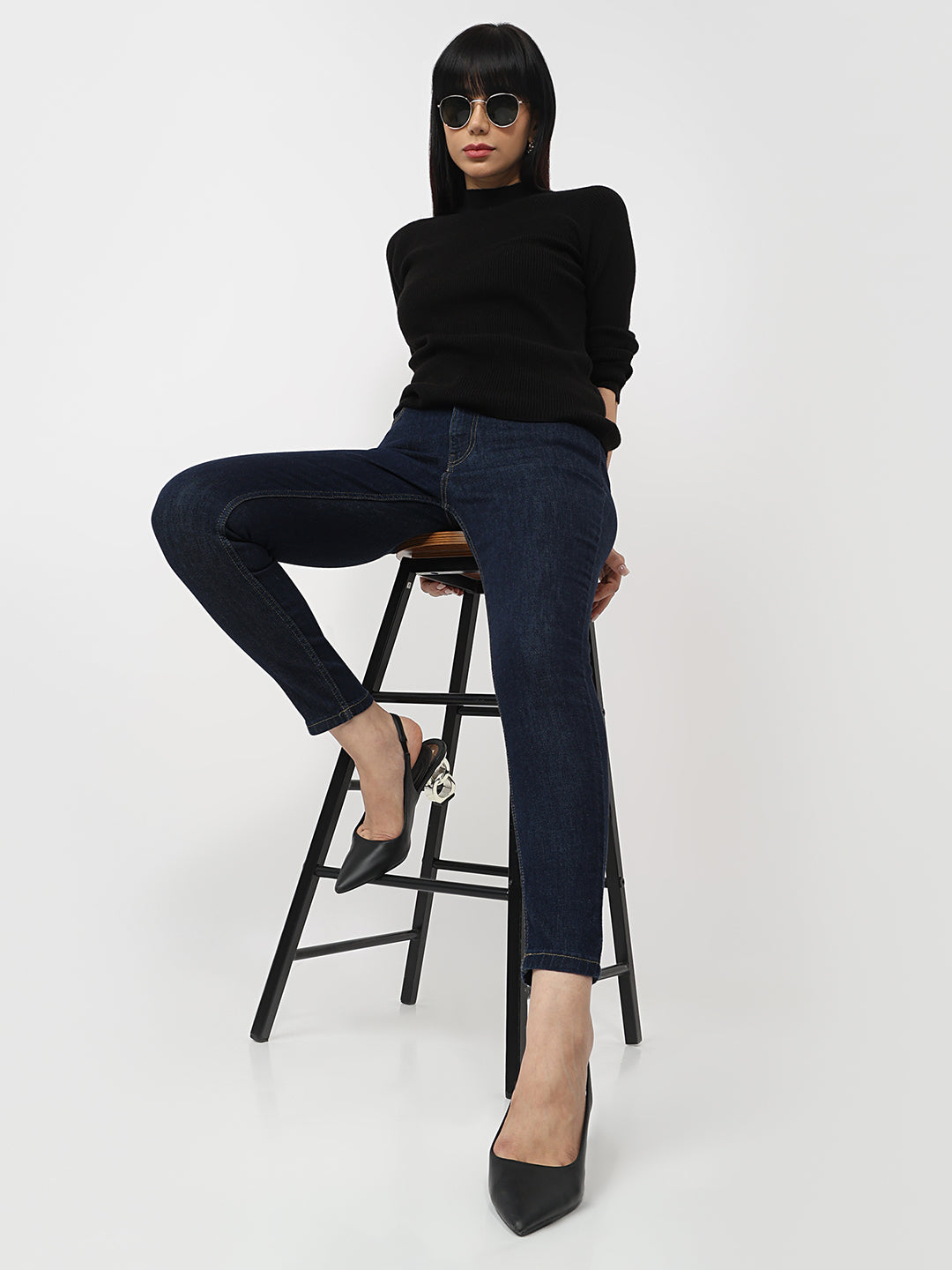 Women Dark Blue High-Rise Skinny Jeans
