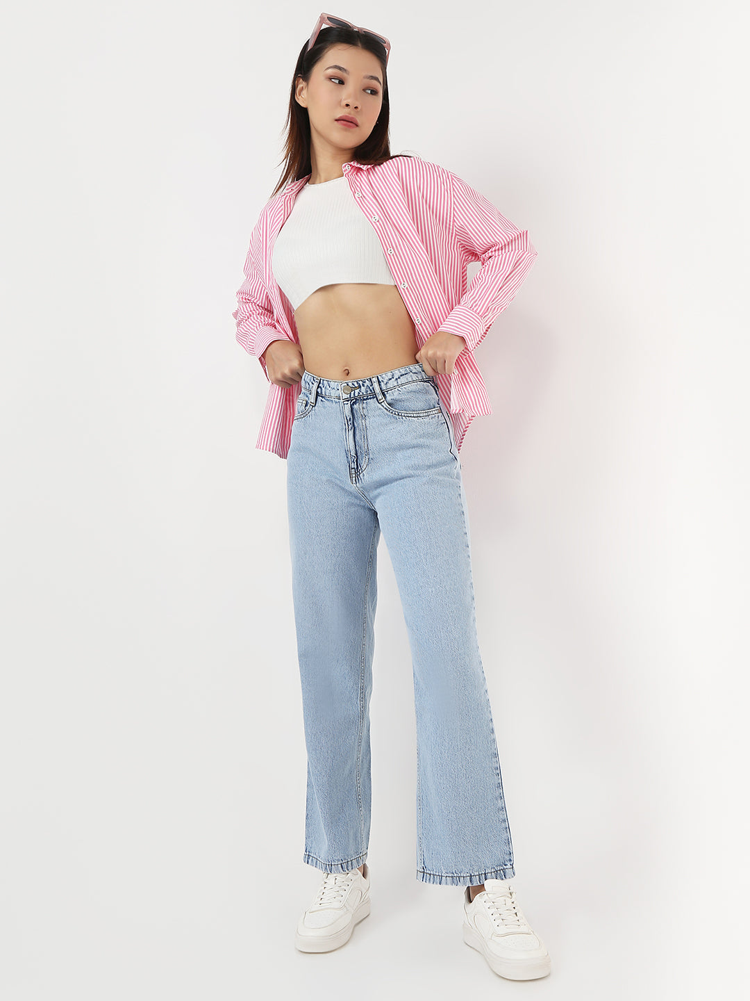 Women Light Blue Loose Straight Jeans