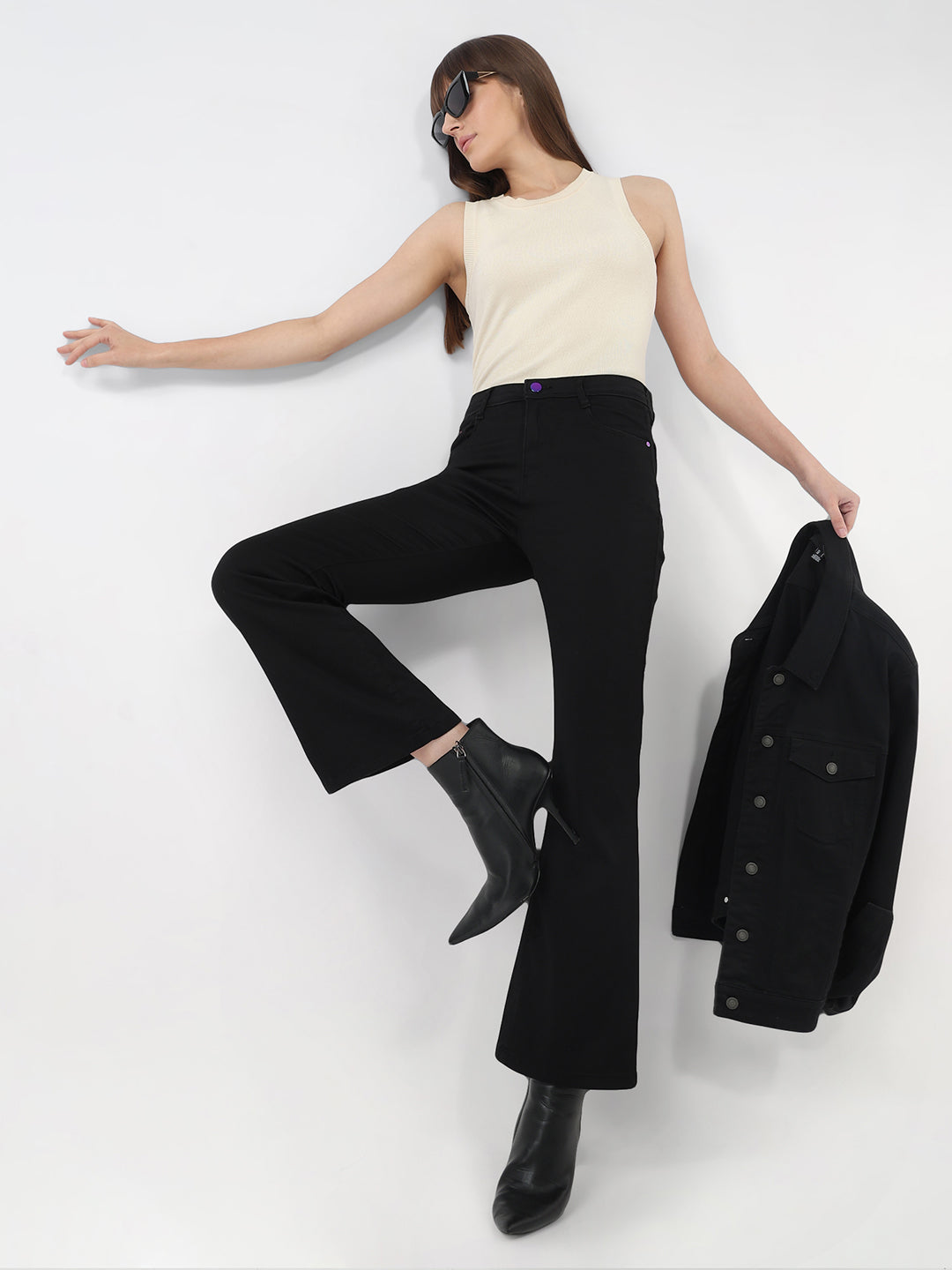 Women Black Mini Flare Jeans