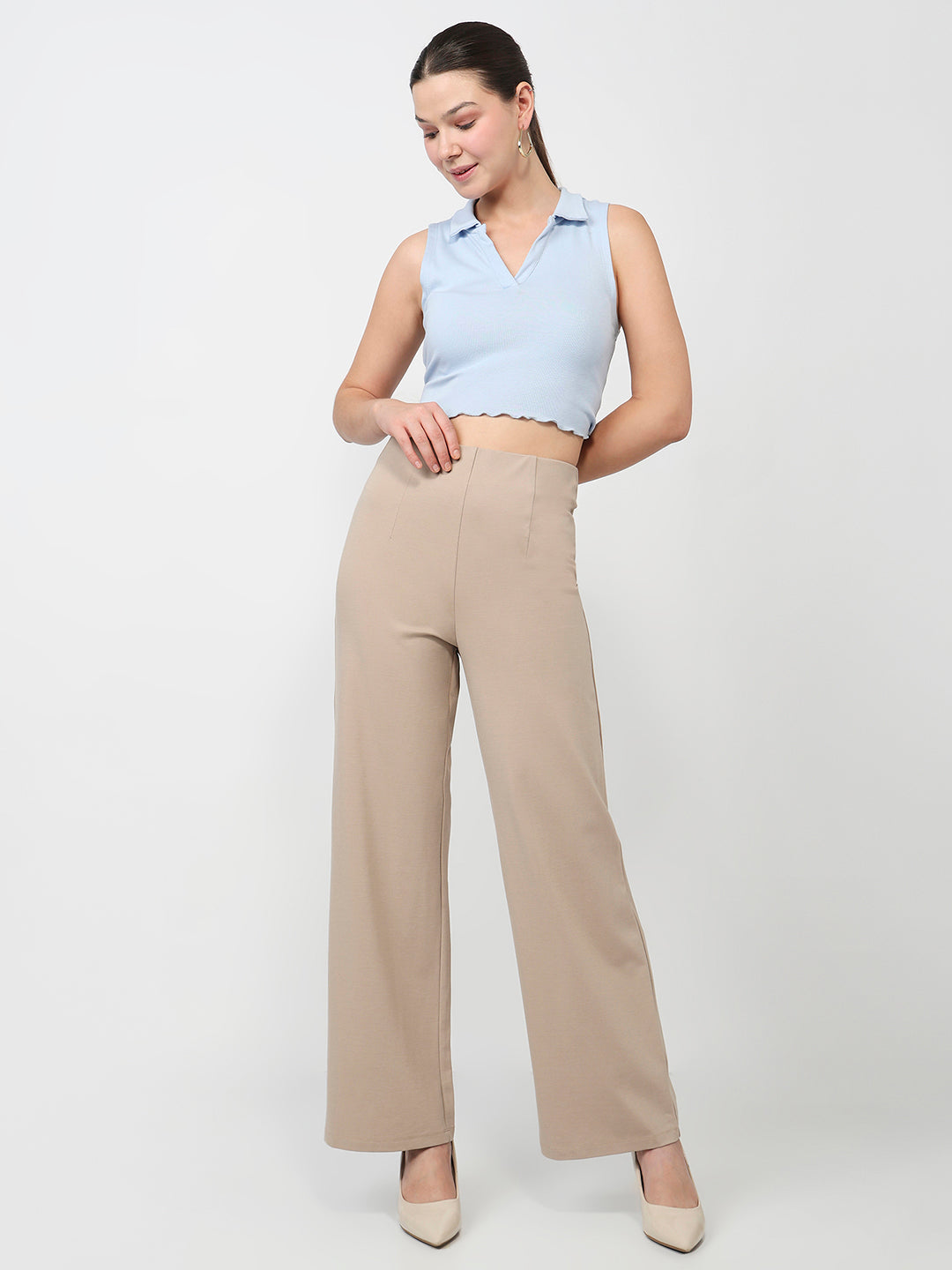 Women Oatmilk Wide Leg Treggings