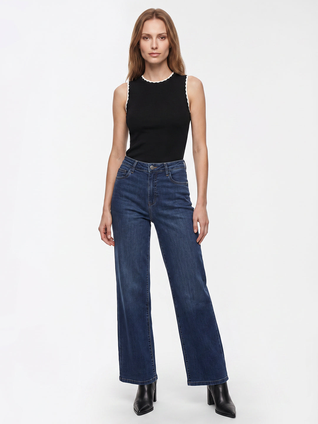 Women Blue High-Rise Wide Leg Jeans