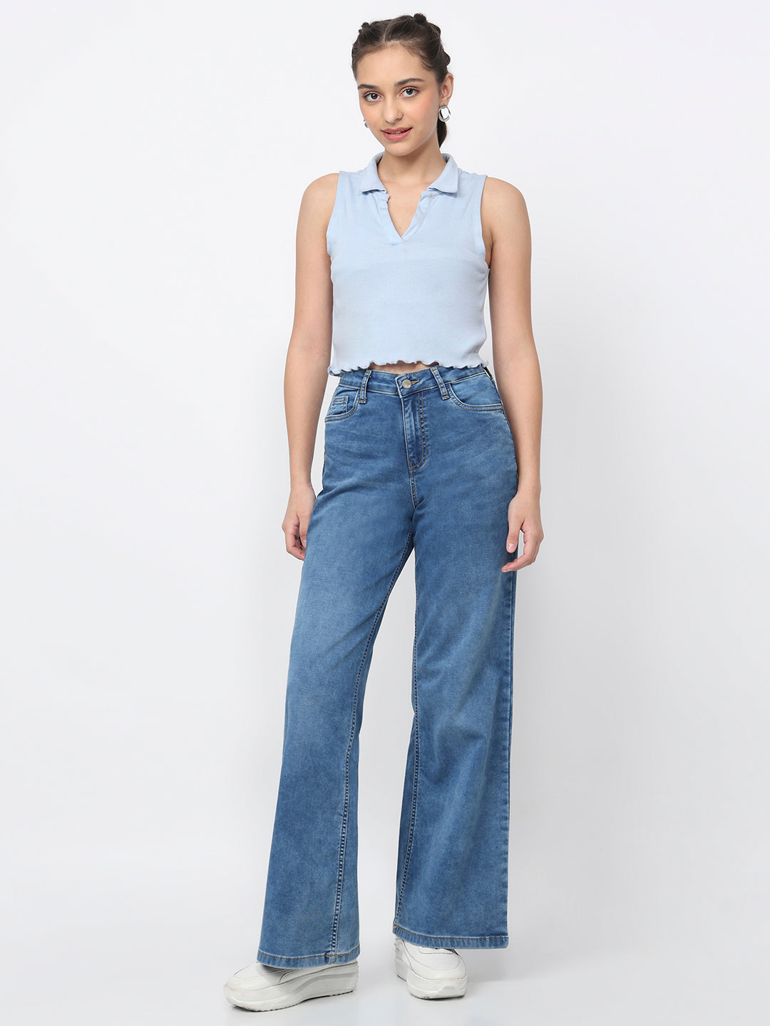 Women Blue Super Wide Leg Jeans