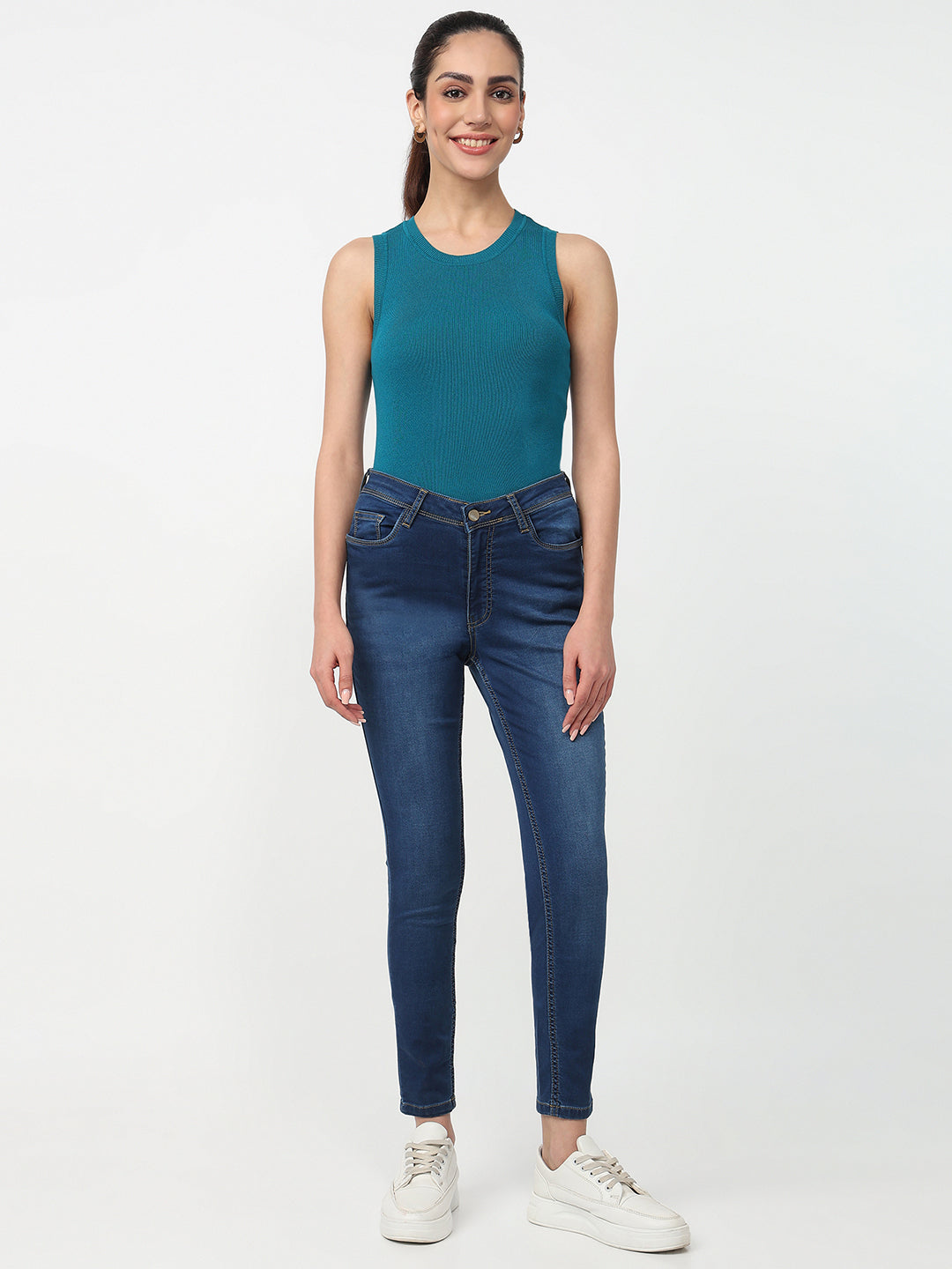 Women Dark Blue High-Rise Skinny Jeans