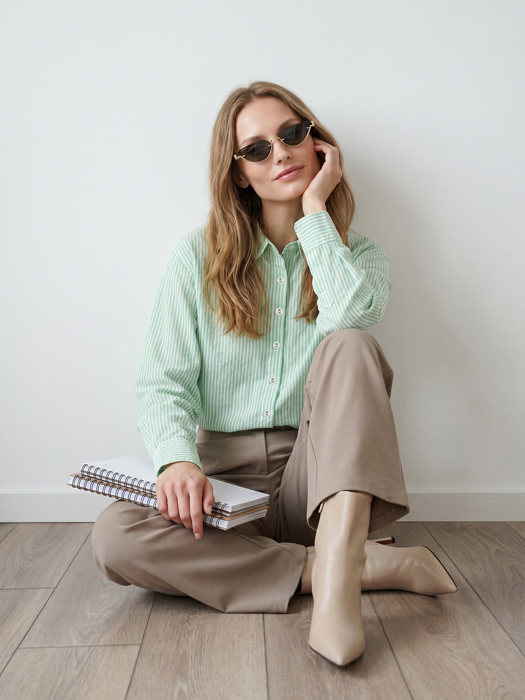Women Mint/White Oversize Shirt