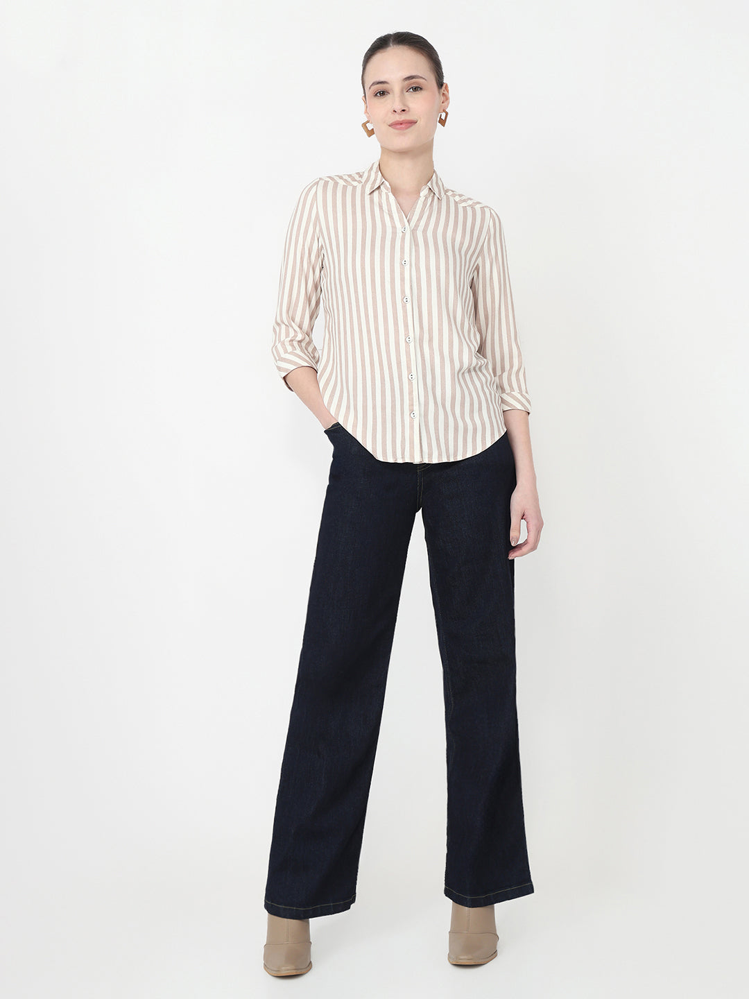 Women Dark Blue Wide Leg Jeans