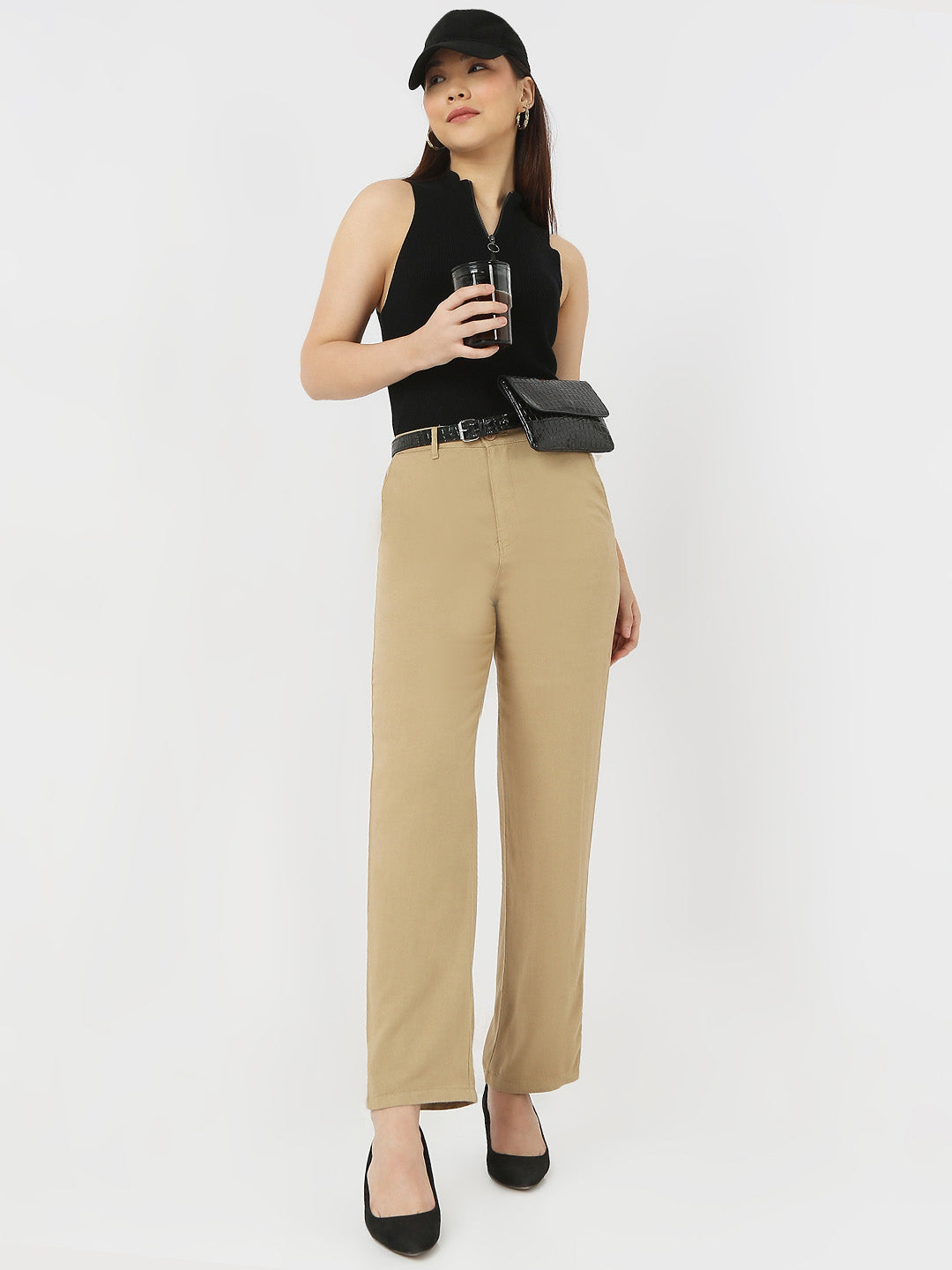Women High-Rise Loose Straight Fit Korean Pants