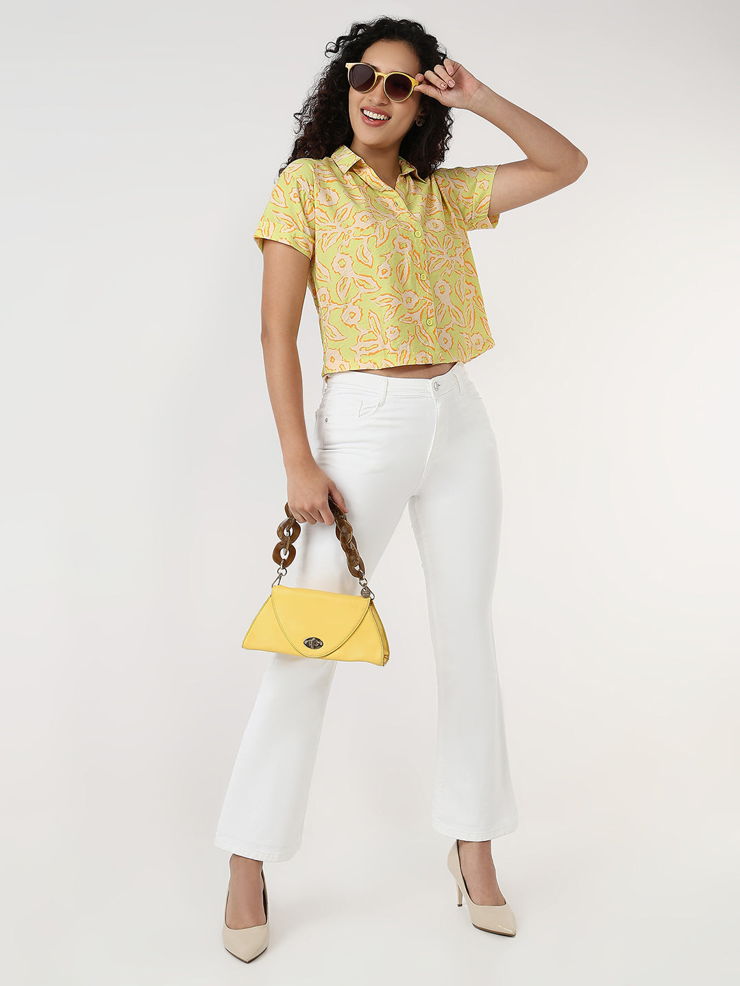 Women Lime Slim Crop Shirt