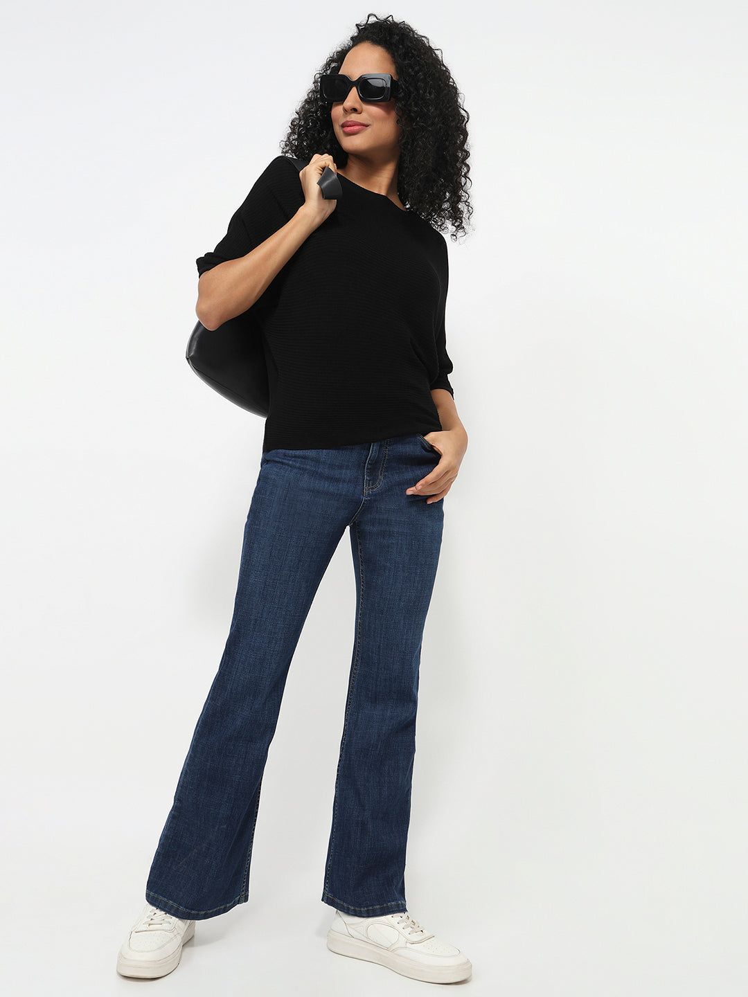 Women Black Batsleeve Top