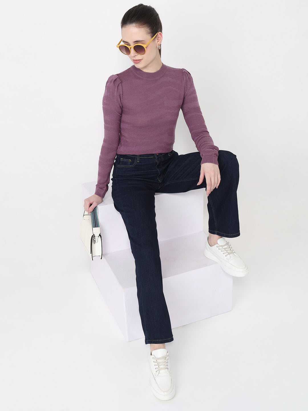 Women Mauve Slim Fit Flat Knit