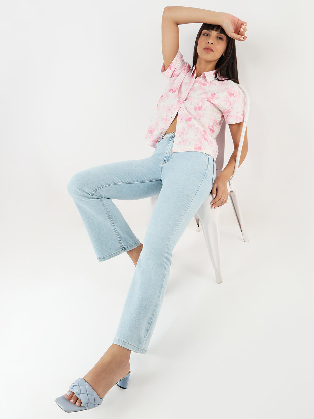 Women Light Blue High-Rise Flare Jeans