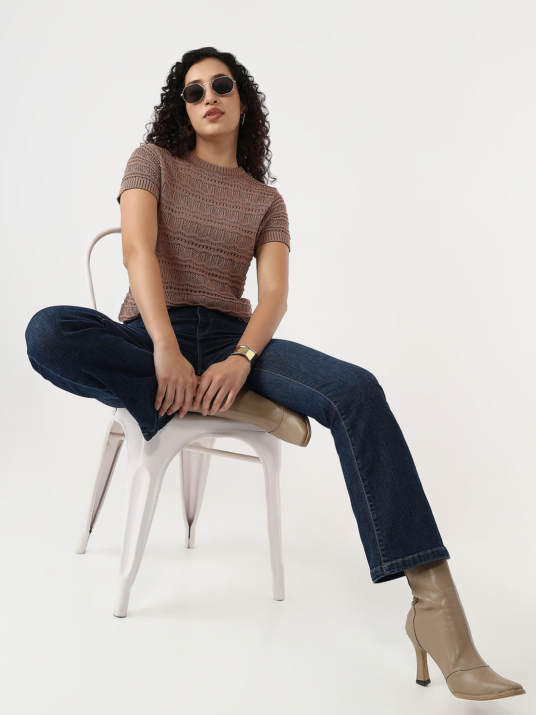Women Chocolate Malt Slim Flat Knit Top