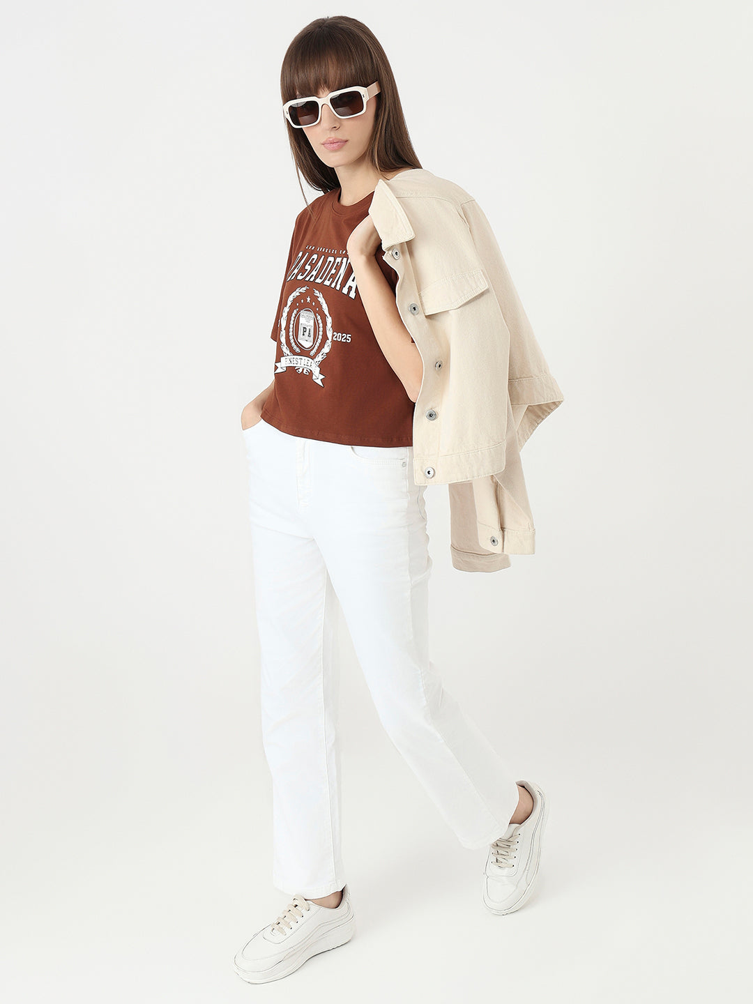 Women Sepia Graphic Crop Tees