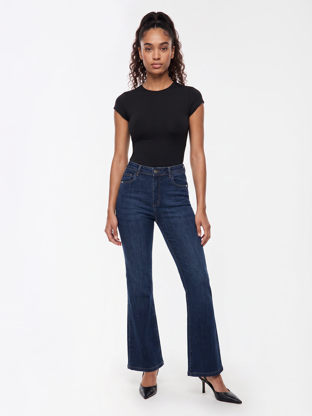 Blue High-Rise Flare Jeans