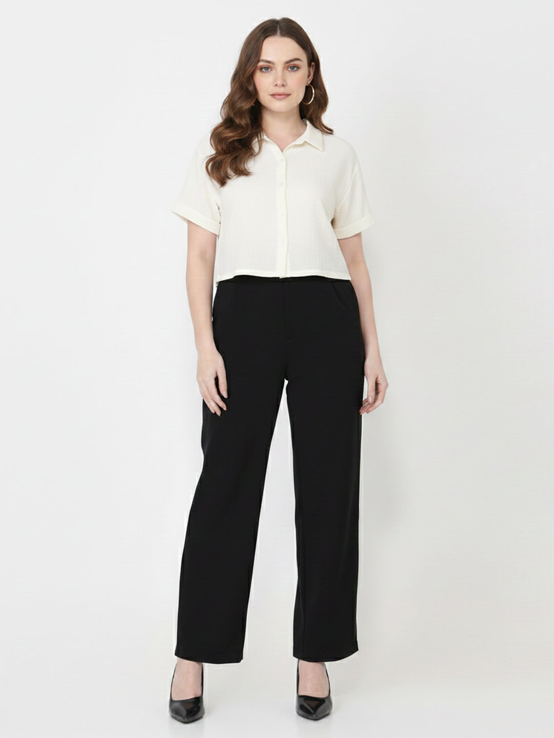 Women Black High-Rise Straight Fit Korean Pants