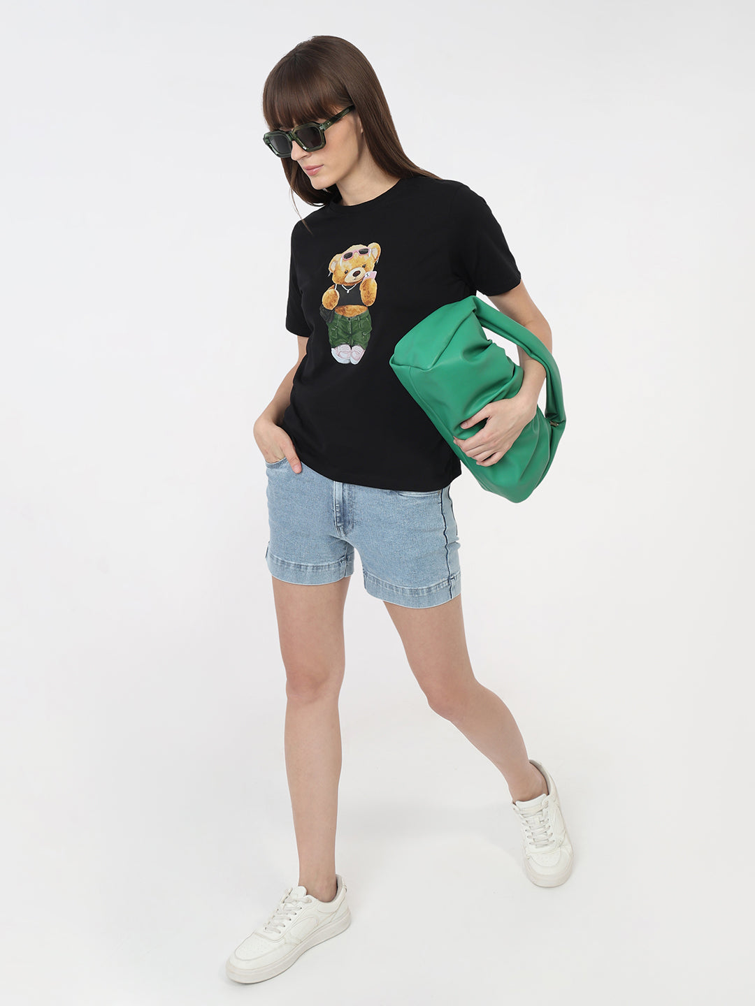 Women Black Graphic Slim T-Shirt