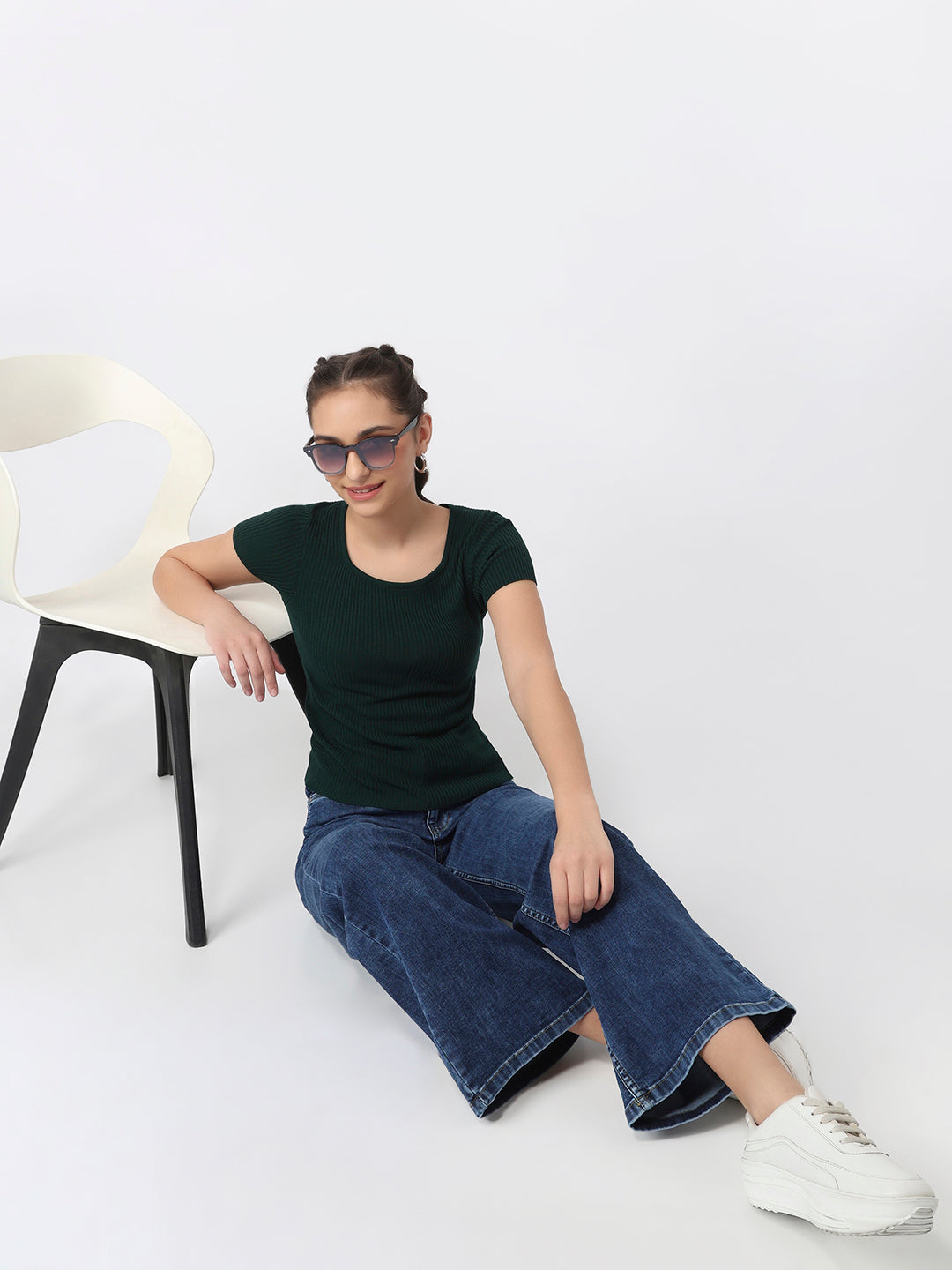 Women Bottle Green Flat Knit