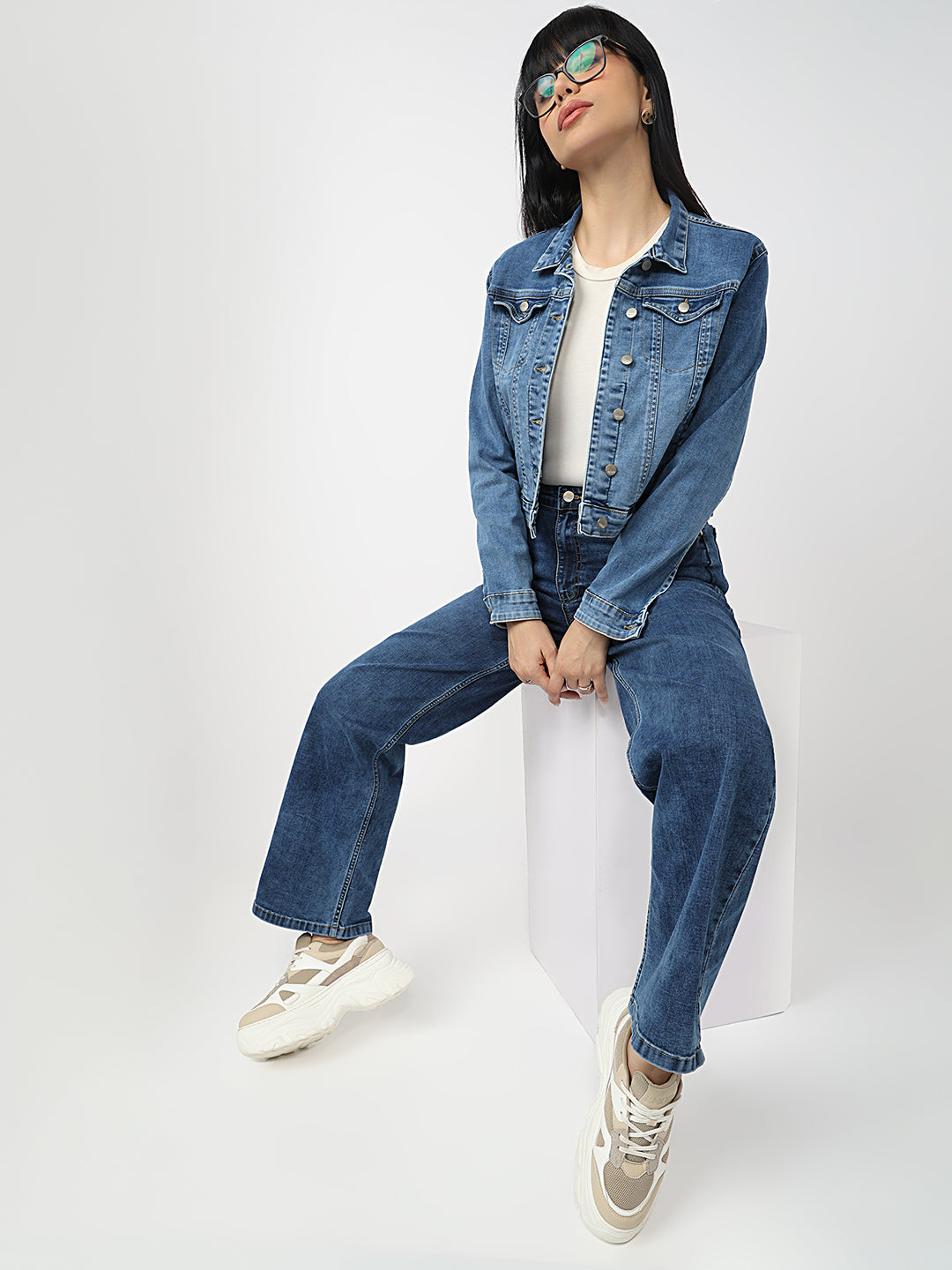 Women Blue High-Rise Straight Fit Jeans