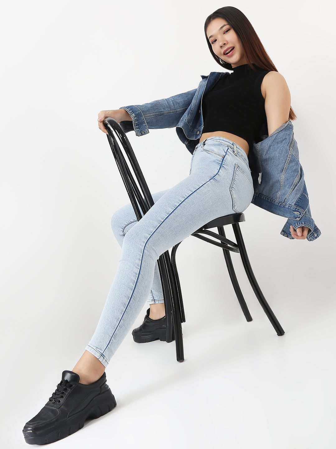Women Light Blue High-Rise Skinny Jeans