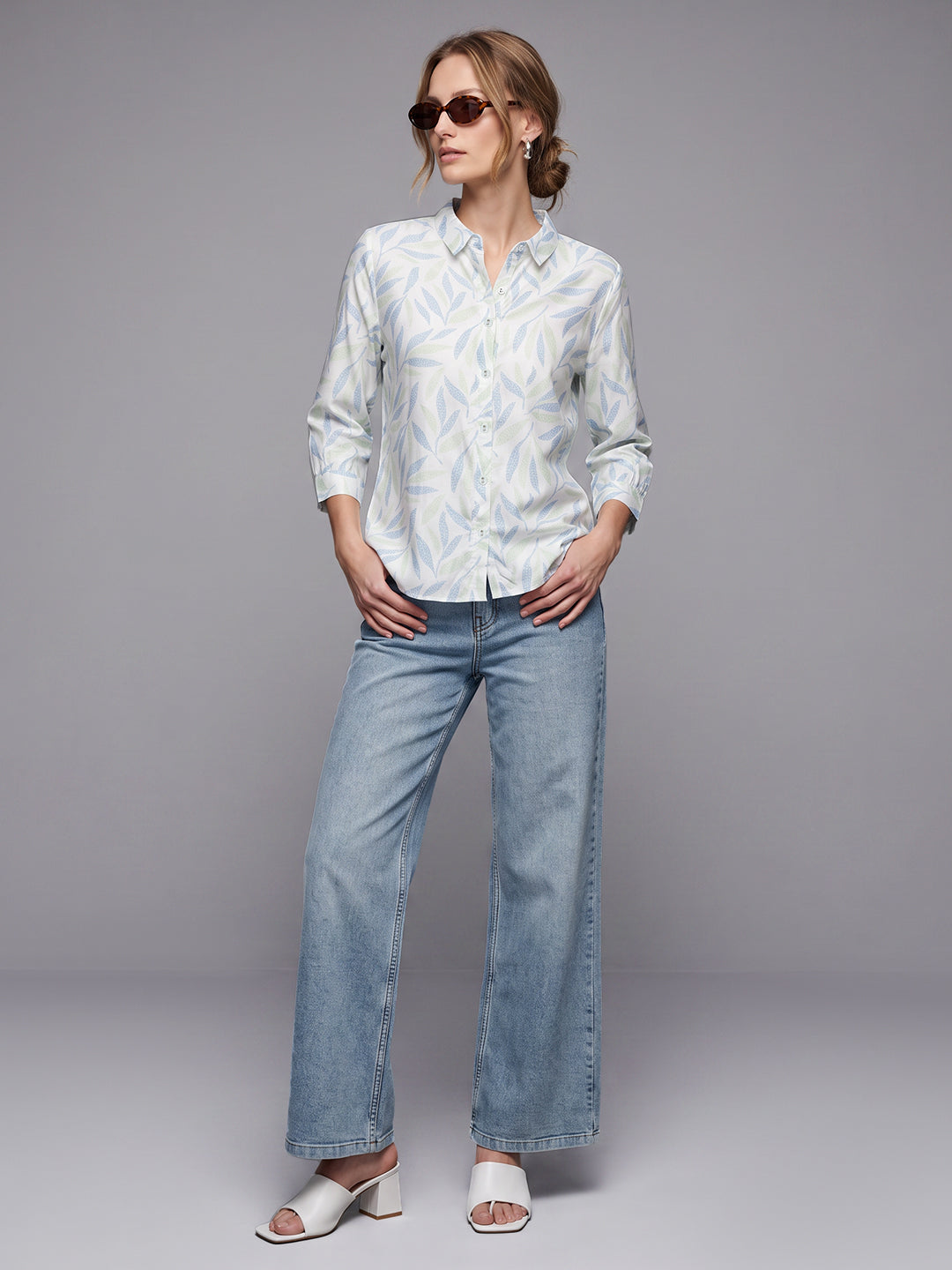 Women Mint/Blue Leaf Shirt
