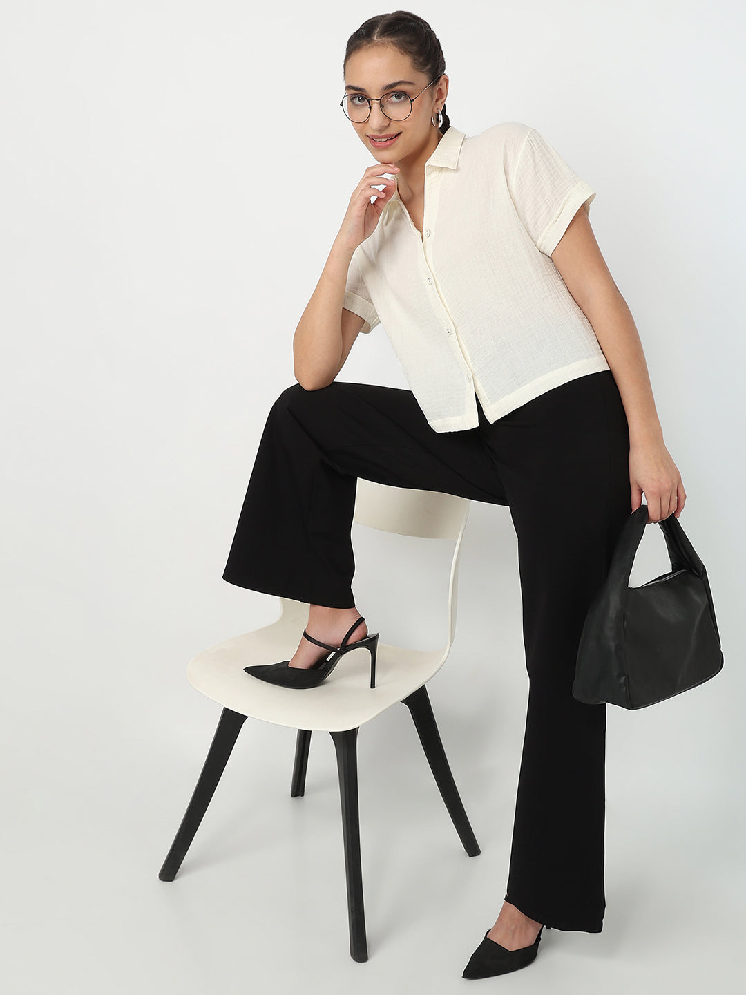 Women Ivory Crop Shirt