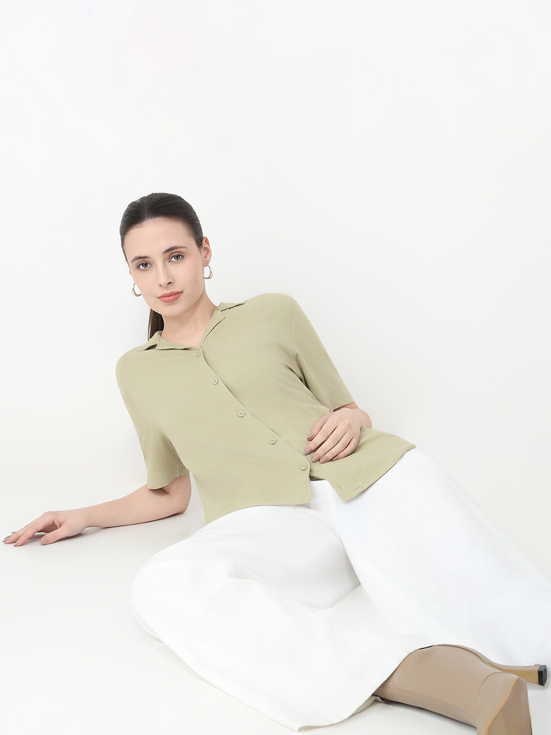 Women Light Olive Slim Fit Shirt