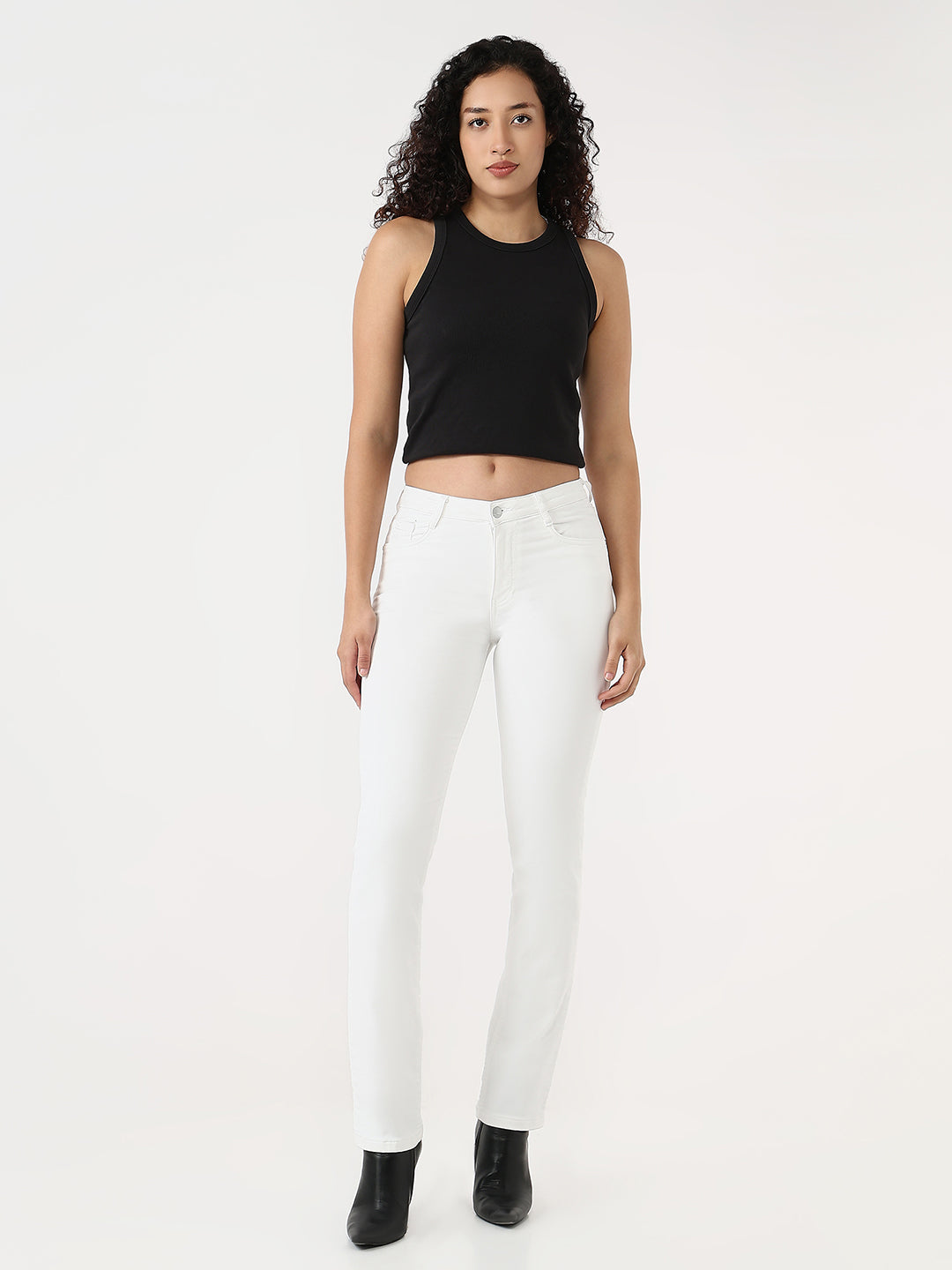 Women White High-Rise Slim Straight Fit Jeans