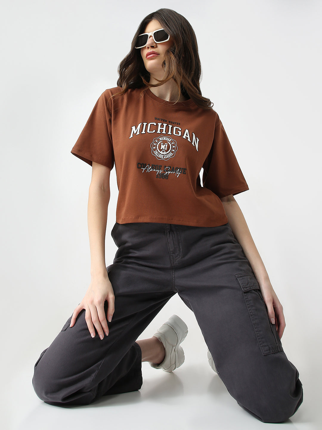 Women Graphic Crop Slim Fit Tees