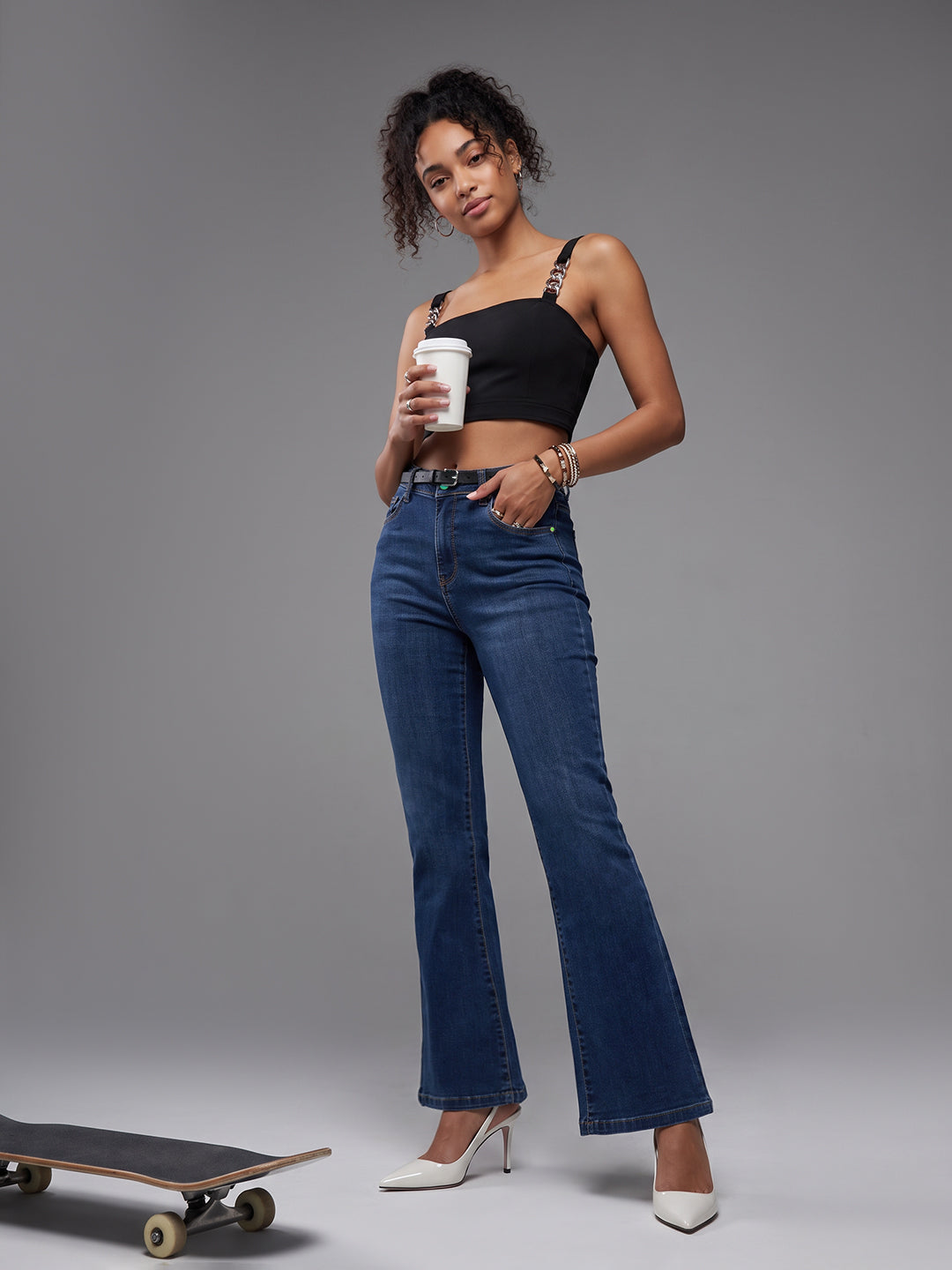 Dark Blue High-Rise Flare Jeans