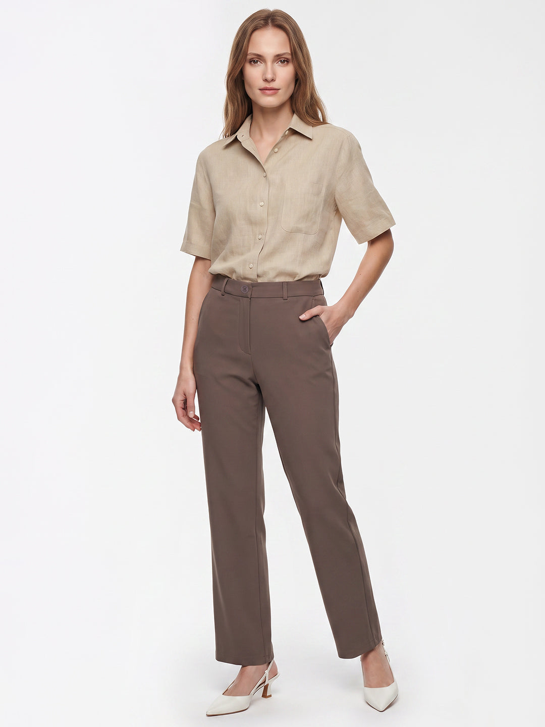 Women Stone High-Rise Straight Fit Korean Pants