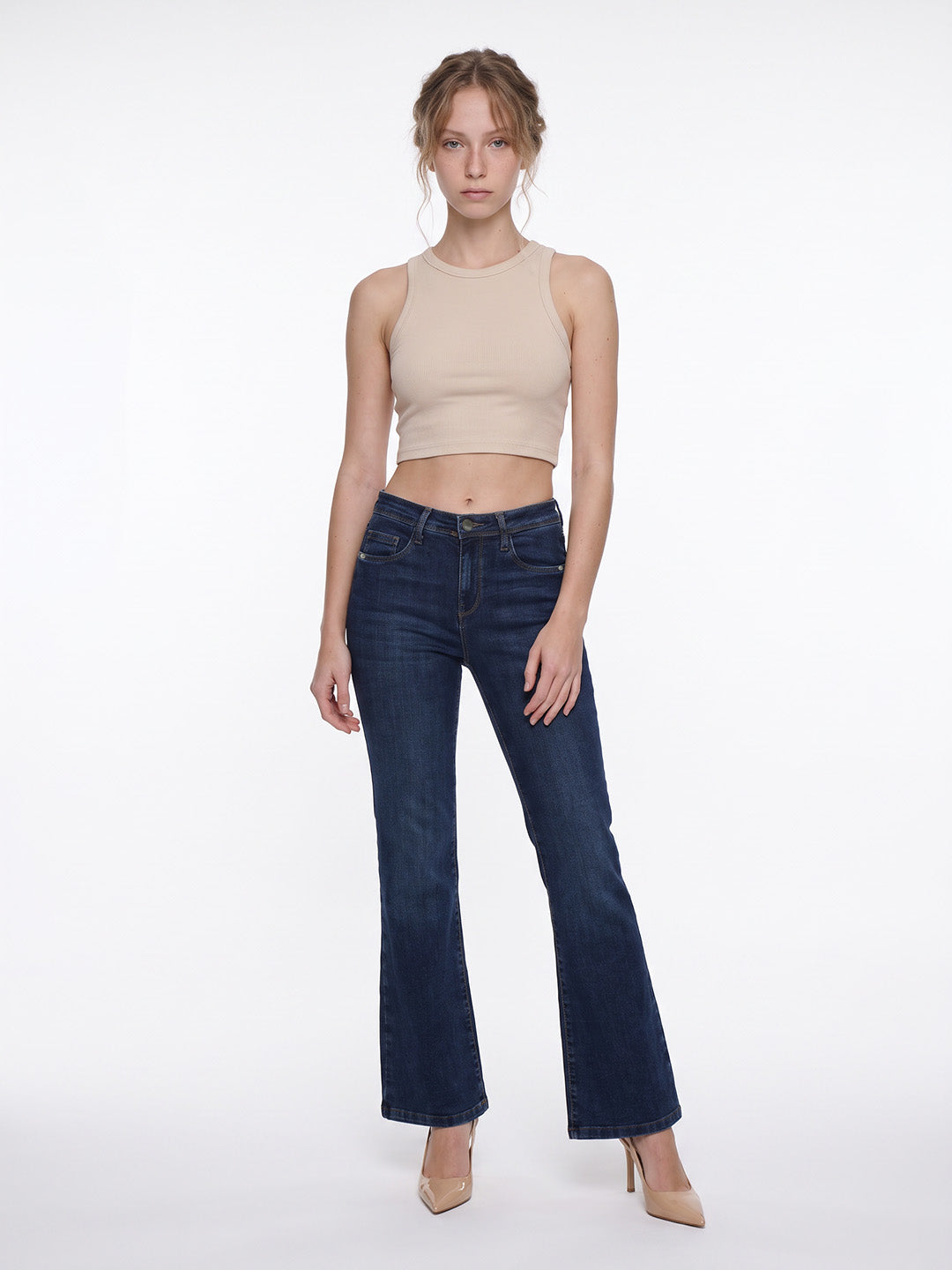 Blue High-Rise Flare Jeans