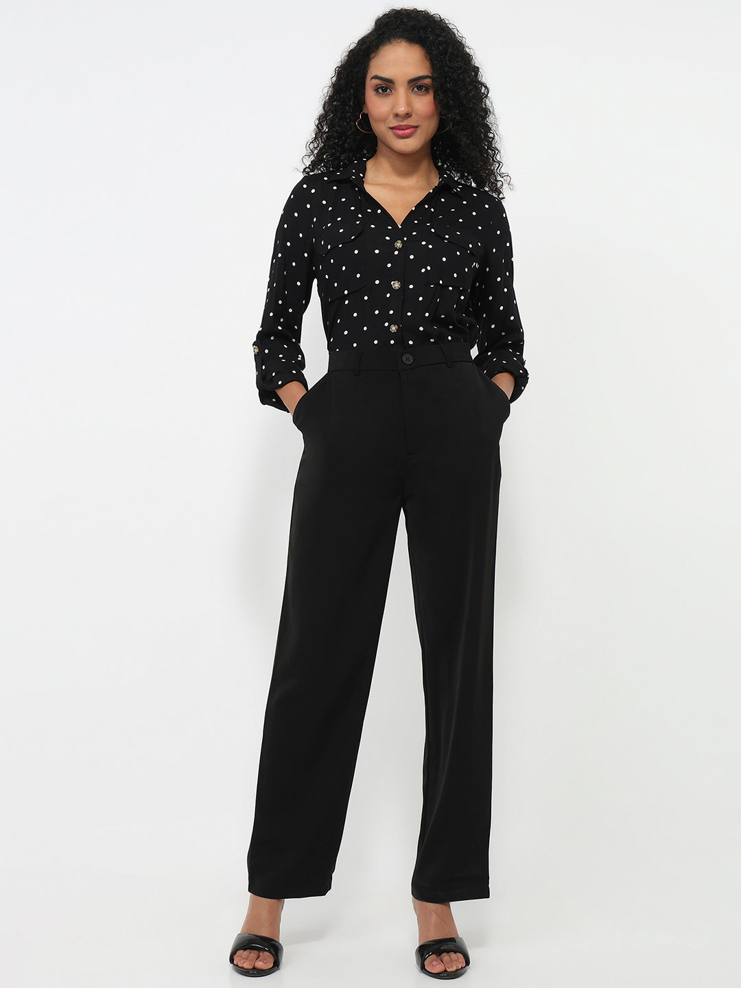 Women Black Mid-Rise Loose Straight Fit Pants