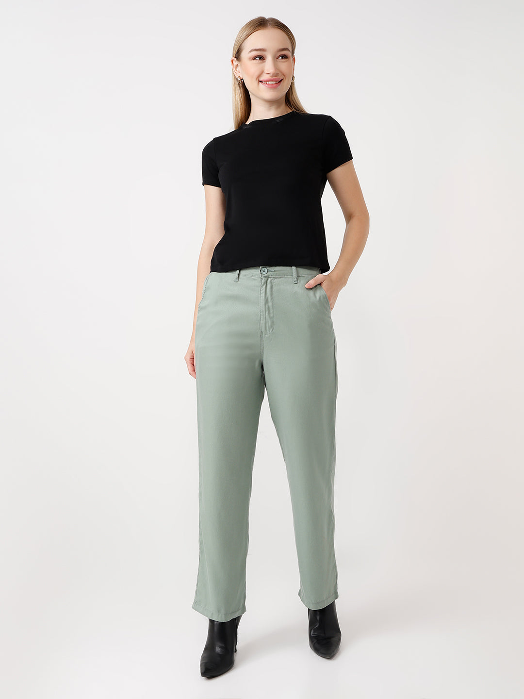Women High-Rise Loose Straight Fit Korean Pants