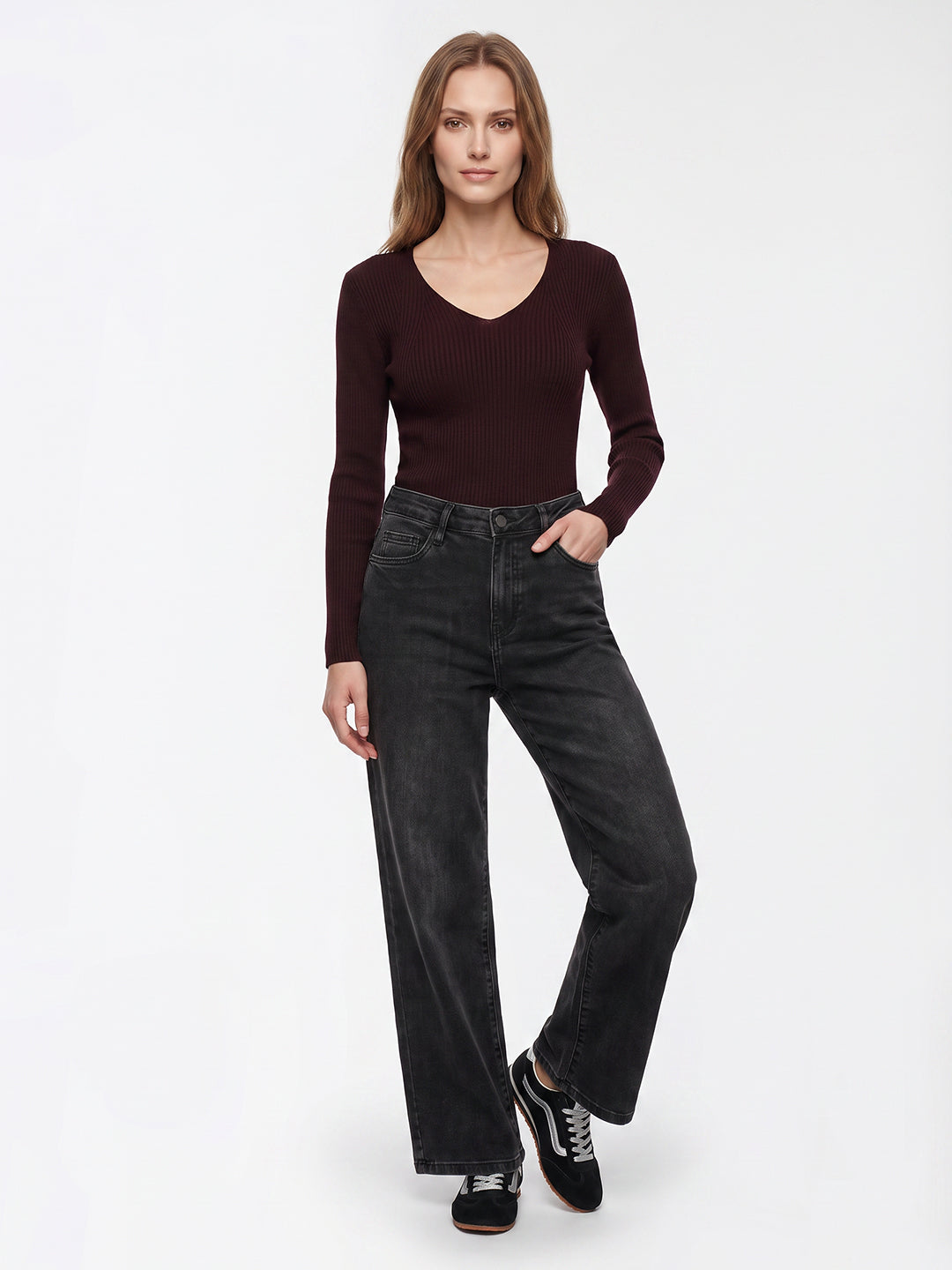 Women Charcoal Wide Leg Jeans