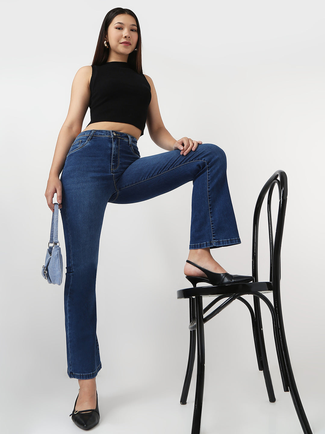 Women Dark Blue High-Rise Flare Jeans