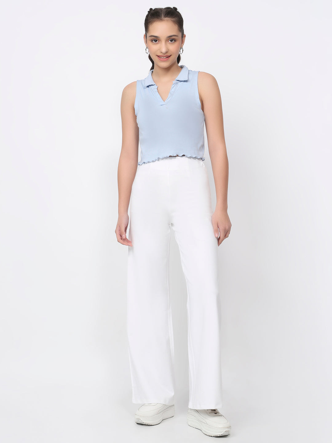 Women White Super Wide Leg Treggings