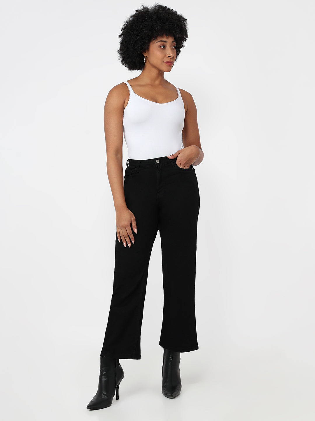 Women Black High-Rise Wide Leg Jeans