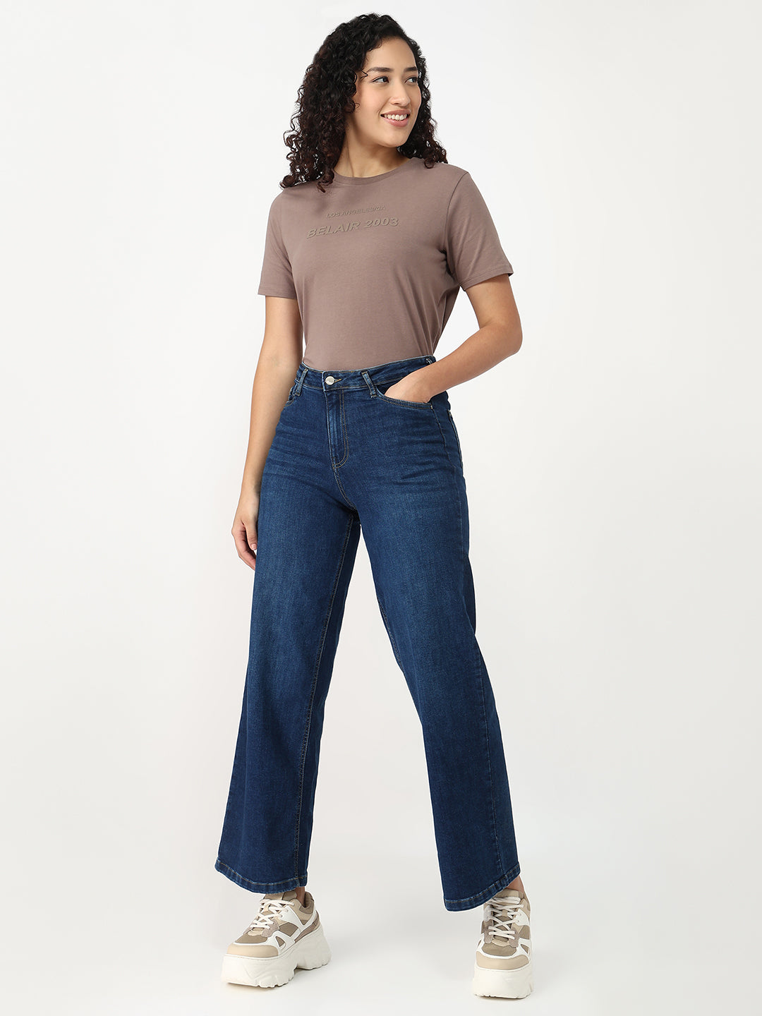 Women Blue High-Rise Wide Leg Jeans