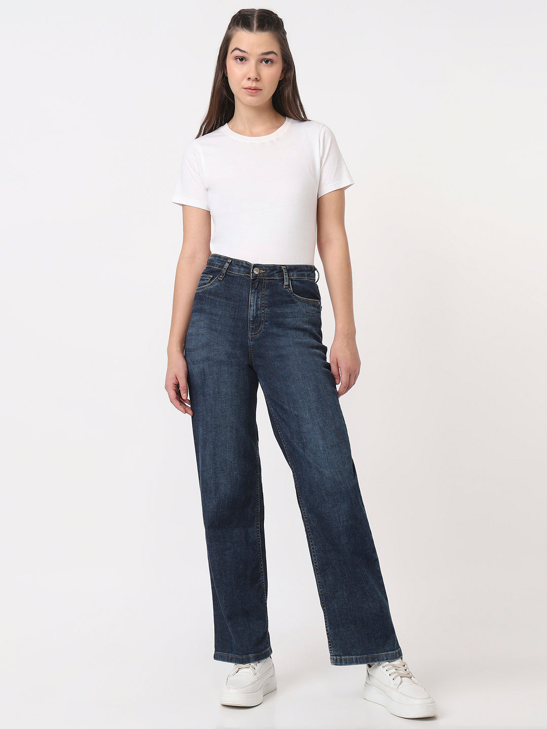 Women Blue High-Rise Straight Fit Jeans